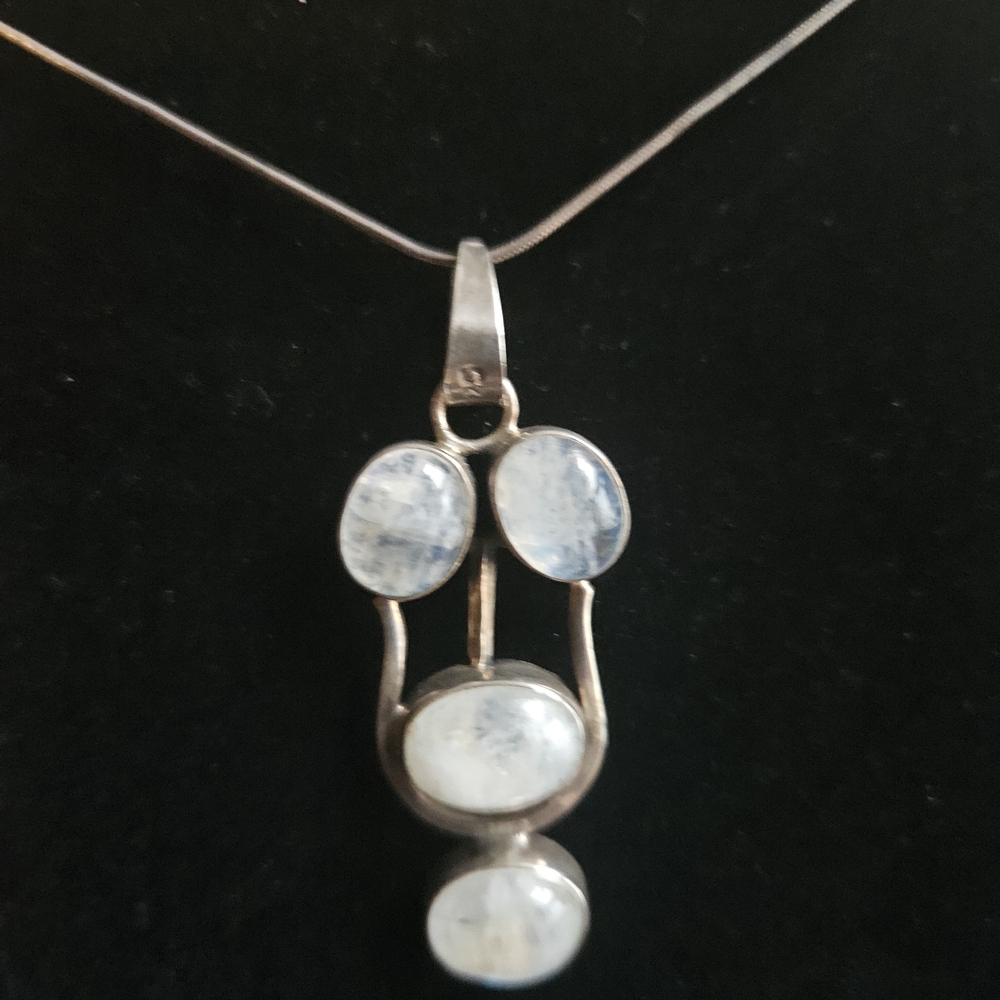 Moonstone Silver Pendant Necklace - White Moonstone
